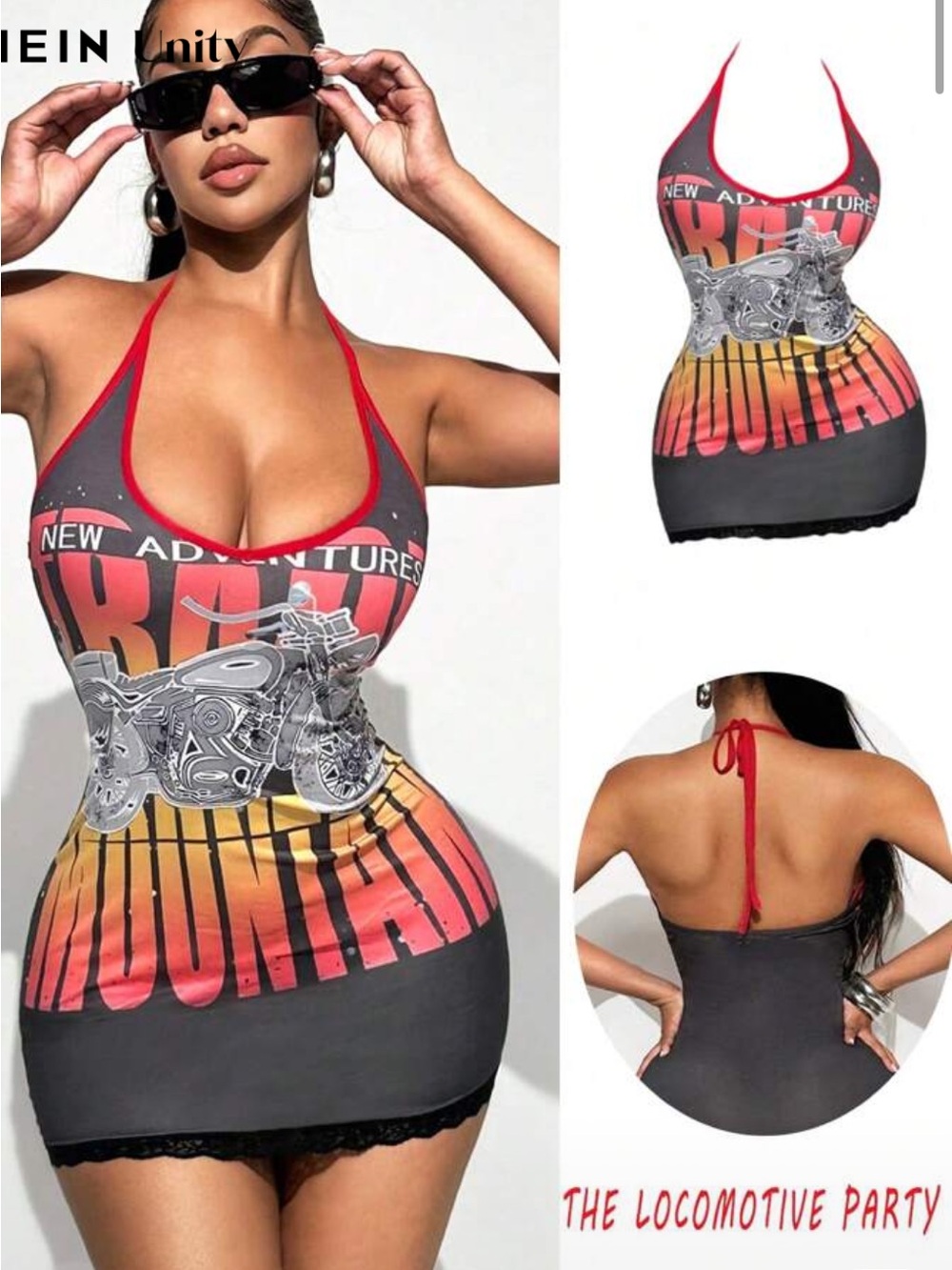 Women’s Graphic Halter Chemise Nightdress - Red, Orange, Black